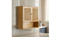 Bathroom Wall Cabinet Space-Saving Wooden Cabinet with Rattan Doors Decorative