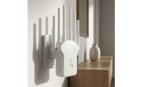 Six Antennas Inline WPS Button Wireless Transmission Range Extender Indicator Lights Wall-Mount