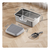 Stainless Steel Litter Box Rounded Corners uncoveredTop Litter Box