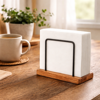 Square Napkin Holder, Wood & Metal Serviette Holder, Freestanding Upright for Kitchen Table, 15.3x7.4x13.5cm