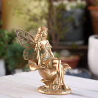 Fairy Sitting on Flower Ornament Resin Material Flower Fairy Statue for Balcony