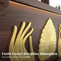 Thai Design Reception Desk Handcrafted Southeast Asian Design Front Counter Backlit Design Carved Wood Spa Counter for Business Owners, Massage Parlor