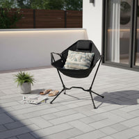 Foldable Rocking Chair With Headrest Portable Lounge Rocker Padded Seat Camping Moon Chair for Beach, Picnic