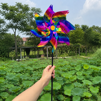 Octagonal Iridescent Rainbow Pinwheels, Reflective Bird Deterrents for Outside, PVC Weather Resistant Yard Decorations Outdoor