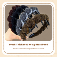 Plush Wavy Headband for Women, Thick, Non-Slip