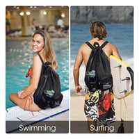 Mesh Drawstring Backpack for Swimming, Beach, Gym, and Travel with Wet Bag