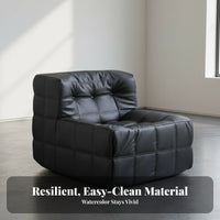Single-Seater Cumulus Couch Grid Texture Lounge Chair Creamy & Look Space-Saving Size for Readers, Small Areas, Bedroom