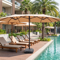 Three-Head Patio Umbrella Windproof Patio Umbrella with Base Waterproof Parasol for Business Owners, Cafe, Market Stalls, Backyard