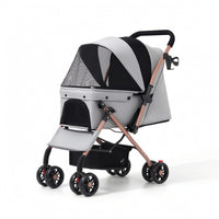 Bidirectional Foldable Pet Stroller Compact Pet Stroller with Mesh Canopy Stable Comfortable for Cats, Small Dogs