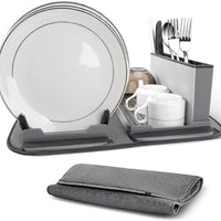 4-in-1 Dish Drying Rack with Cutlery Holder and Absorbent Mat