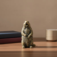 Figurine Brass-Colored Groundhog Statue Miniature Sculpture for Desk