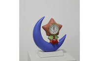 Table Clock with Figurine Whimsical Tabletop Clock Decorative Ornament Celestial Crescent Moon Statue Analog for Desk