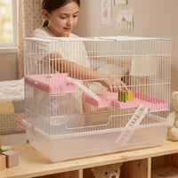 Transparent Hamster Cage 23 Double Layer Large Castle (with Water Bottle/Food Bowl/Running Wheel), Luxury Hamster Cage with Wire Carrying Handle