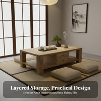 Solid-core Wood Block Table Minimalist Design Rectangular Coffee Table Rustic design Spacious Surface for Apartment Dwellers