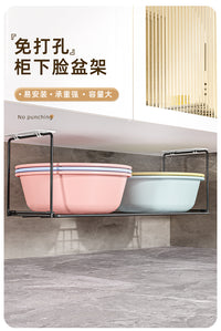 洗脸盆收纳盆子置物架免打孔放挂盆各种神器家用架子卫生间柜下的 【升级加长加高】白色（放两组盆/可折叠）