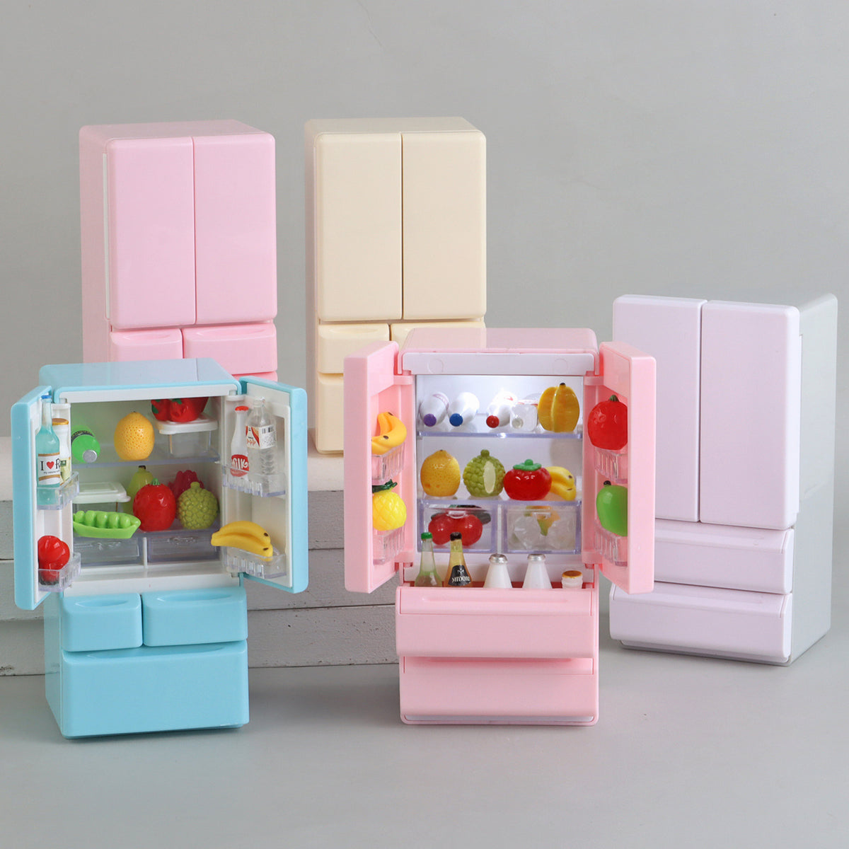 Miniature Double-Door Refrigerator with Light - 1:12 Scale Dollhouse Kitchen Model
