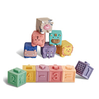 Soft Rubber Embossed Animal and Number Blocks for Early Education, Squeeze and Stack