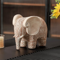 Elephant Figurine Wood-Toned Elephant Statue Auspicious for Tea Table