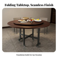 1 Round Dining Table Foldable Design Folding Dining Table Turntable Easy to Clean Particle Board Portable Function Suitable for Apartment Dwellers Hosts Hotel Small Areas Living Room