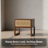 Rattan Drattan-wovener End Table Natural Imperfection Design Nightstand Woven Front for Hotel, Hosts