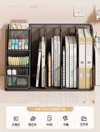 4-Tier Desktop File Organizer with Divider, Anti-Tip Bookend, Simple Reading Stand
