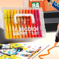 12 Pieces Carrying Handle Direct-Liquid Acrylic Markers Color Card Soft-Tip Acrylic Markers Bright Colors Paint Pen Set Organized Storage