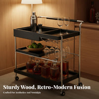2-Tier Rolling Cart With casters Serving Trolley Retro design for Bedroom, Renters