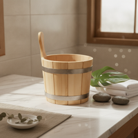 Sauna Pail and Ladle Set Metal Bands Wooden Sauna Pail uncoveredTop