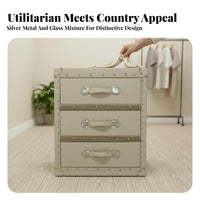 Stacked Luggage End Table Distressed Finish Nightstand Vintage Design
