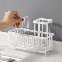 Kitchen Sink Organizer Sponge Holder with Drip Tray, 304 Stainless Steel Countertop Drainer and Dish Brush Holder for Small Kitchen Storage Area