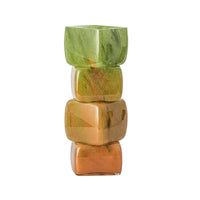 Colored Glass Art Vase Unique Shape Stacked Cube Glass Vase Artistic Design
