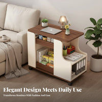Elevating Top End Table Space Saving Design Rolling Sofa Side Table Versatile Swivel Top Storage Cart for Students, Adults, Living Room, Bedroom