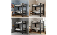 Metal Bunk Bed with Ladder Space-Saving Metal Bunk Bed Matte Black Furniture for Students, Kids, Dorm Rooms, Small Apartments