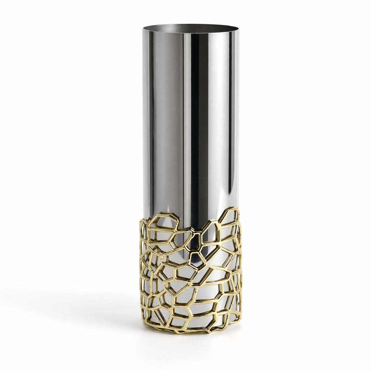 Cylindrical Vase Mirror-Polished Metal Vase Tall for Living Room, Dining Table