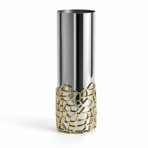 Cylindrical Vase Mirror-Polished Metal Vase Tall for Living Room, Dining Table