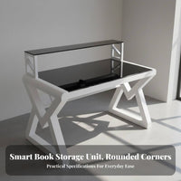 Glass-Surface Metal Desk Modern Design Computer Table Space-Saving