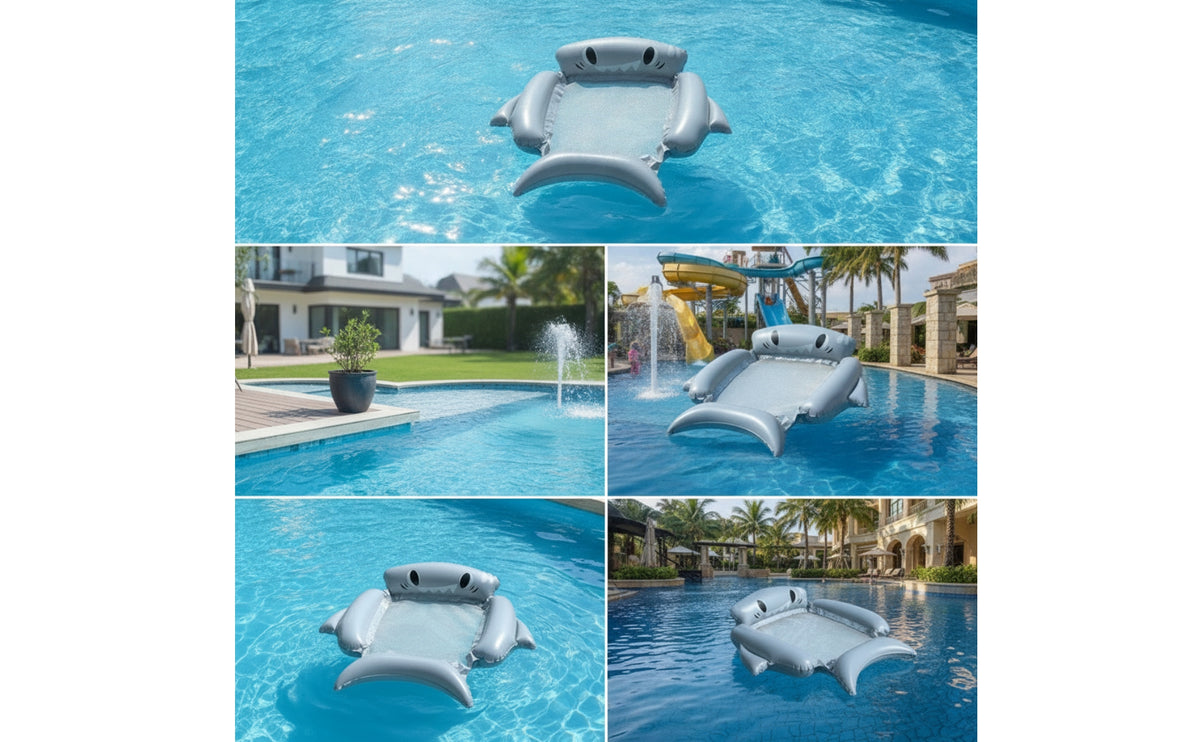 Portable Shark Pool Lounger with Mesh Seat Lightweight Inflatable Shark Pool Raft Long-Lasting Floating Lounge Chair Heavy-Duty for Adults, Kids