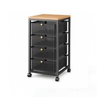 Kitchen Storage Rack with Wooden Top Mobile Pull-out Basket Organizer