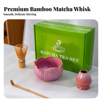 Kiln-Glazed Ceramic Matcha Tea Set Natural Bamboo Japanese Matcha Kit Beginner-Friendly for Beginners, Home Cafe