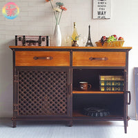 Vintage Industrial Style Iron Art Sideboard Storage Cabinet Tea Station Distressed Restaurant Buffet Bar Wine Cabinet