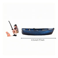 Miniature Fishing Boat Scene Weathered Finish Hand-Painted Boat Model Nautical Charm