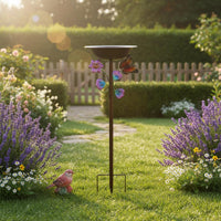 Metal Bird Bath Stake Vintage Design Garden Decor for Yard