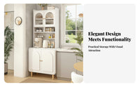 Multi-Functional Dining Room Sideboard with Hutch Large Capacity Accent Storage Cabinet Space Saving Freestanding Pantry Cabinet Arched Doors for Interior Design Enthusiasts, Apartment Dwellers, Homeowners, Hallway, Home Office