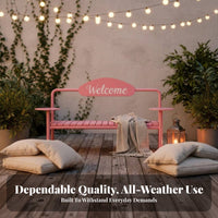 Welcome Backrest Bench Weather-Resistant Welcome Sign Bench business-grade Grade outsidedoor Furniture for Property Managers, home residents, public green space, Backyard, Deck