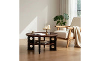 Vintage-Inspired Accent Table with Storage Shelves Ribbed End Table with Storage Shelf Small Sturdy for Reading Corner