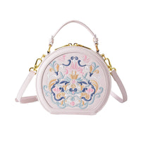 Chinese Design Round Bag Vintage Influenced Round Embroidered Handbag Lightweight Circular Crossbody Purse for Party, Travel