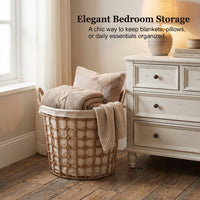 Woven Laundry Basket, Cotton and Linen, Japanese Style