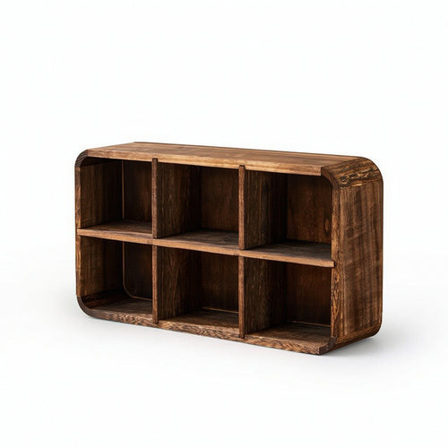 Compartment Shelf with Back Panel Rustic Tea Cup Display Rack, Space Saving Teacup Display Rack for Collectors