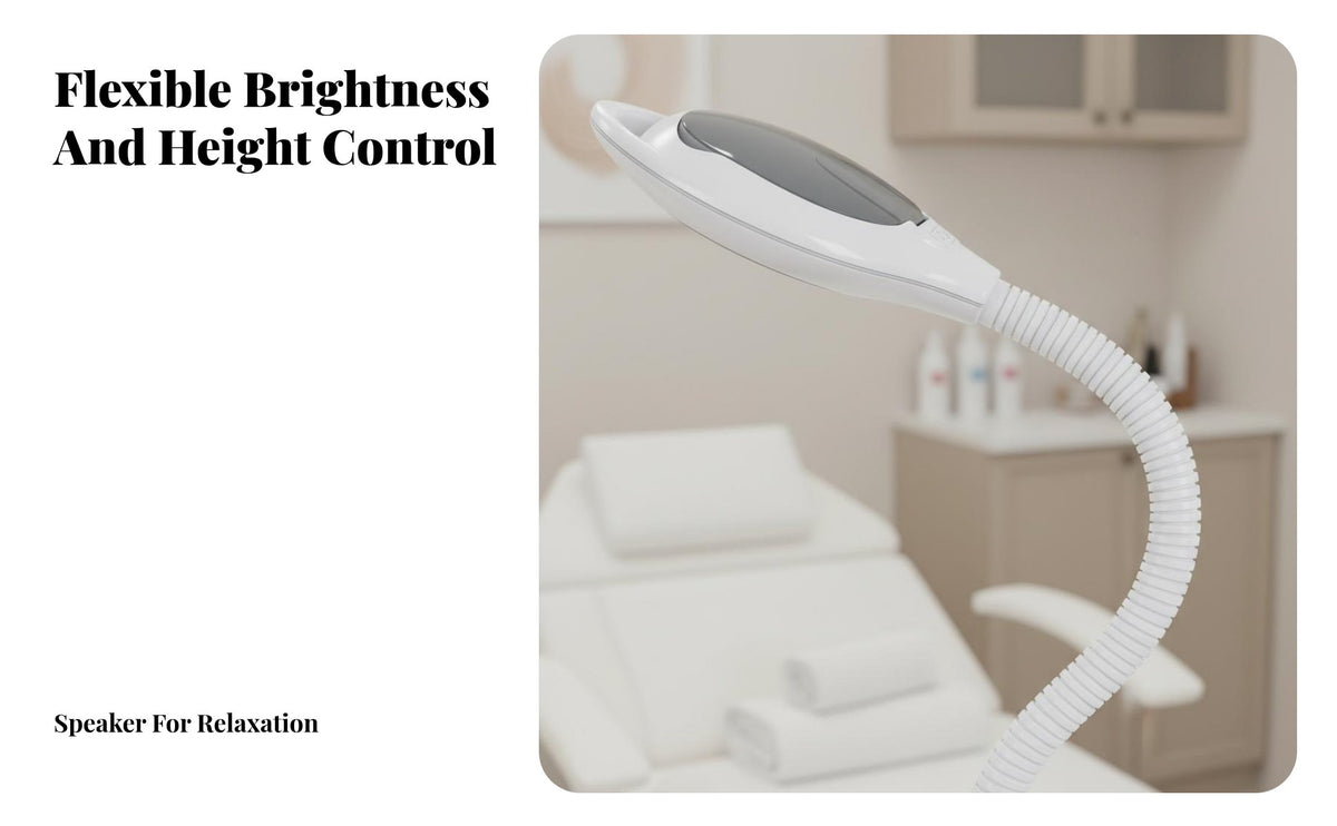 Flicker-Non-Flickering Shadowless Beauty Lamp Wheeled Base Esthetician Rolling Light Dimmable Gooseneck Task Light 16x Magnification for Artists, Dermatologists, Medical Office, Workshop, Crafting, Reading