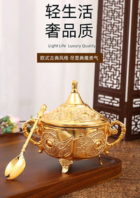 European Style White Sugar Bowl with Gold and Silver Patterns for Kitchen and Restaurant